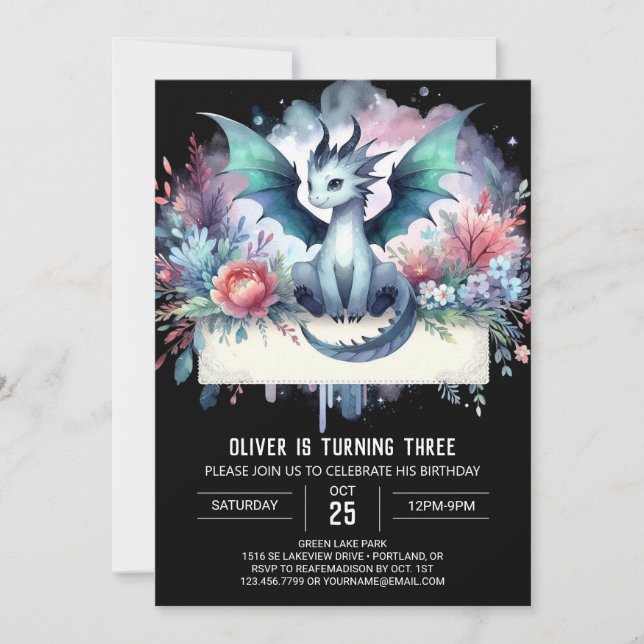 Invitation Adorable Boho Dragon Anniversaire (Devant)