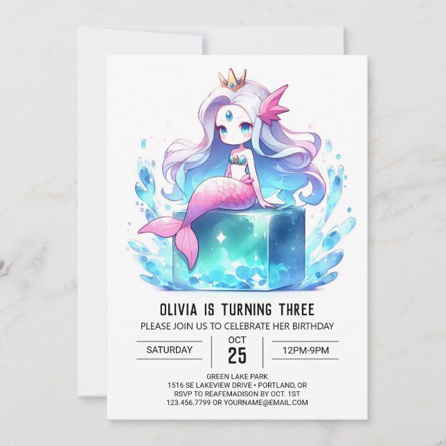Invitation Adorable Boho Mermaid Anniversaire (Devant)