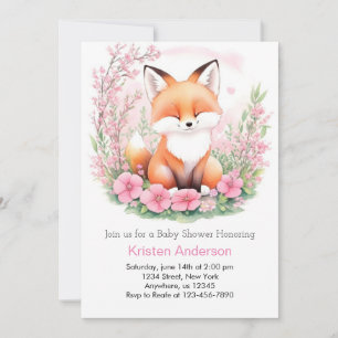 Invitation Adorable Boho Renard rose Forêt Baby shower Fille