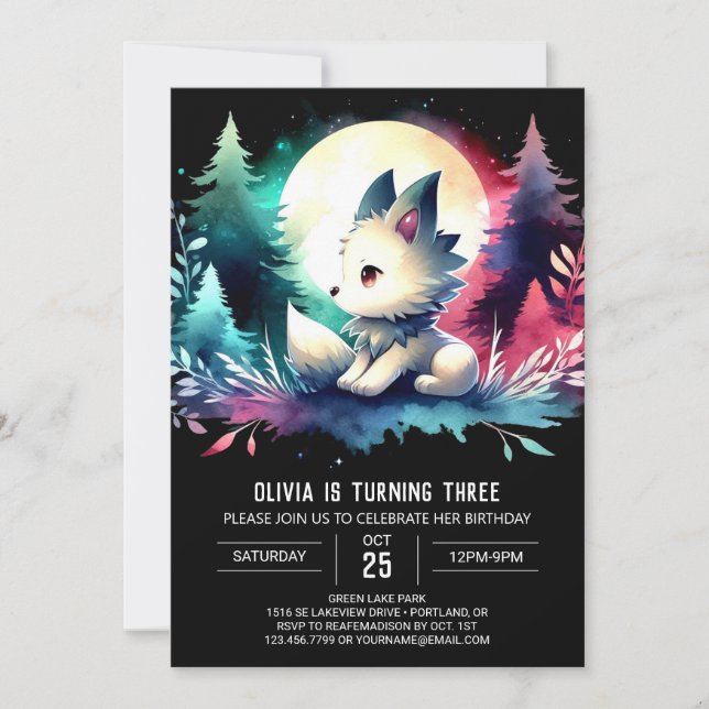 Invitation Adorable Boho Wolf Anniversaire (Devant)