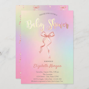 Invitation Adorable Bow rose Baby shower holographique