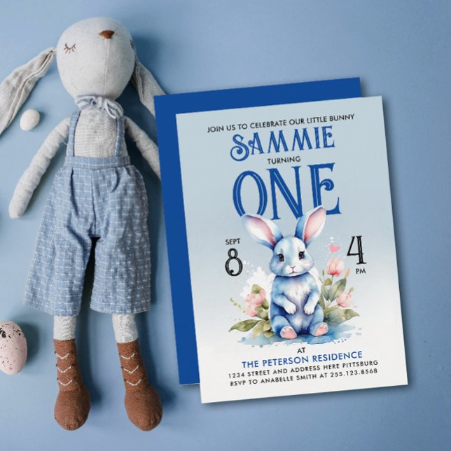 Invitation Adorable Bunny Boy Floral Anniversaire (Créateur téléchargé)