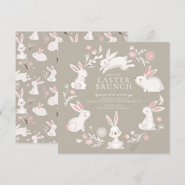 Invitation Adorable Bunny Party Pâques (Devant / Derrière)