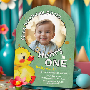 Invitation Adorable Canard Jaune Premier Anniversaire Whimsic