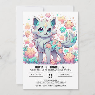Invitation Adorable Cartoon Wolf Digital Anniversaire