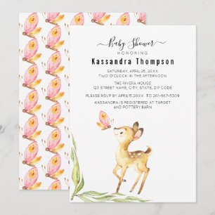 Invitation Adorable Cerf De Bébé Avec Baby shower Papillon