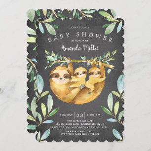 Invitation Adorable Chalkboard Sloth Twins Baby shower