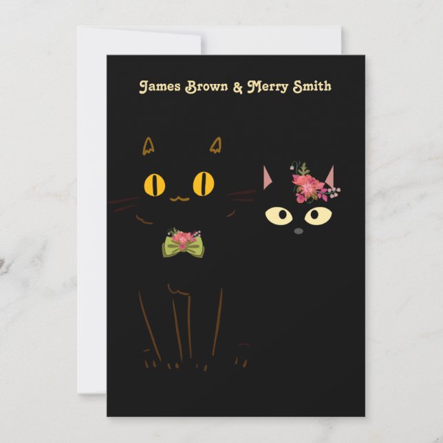 Invitation Adorable Chats Noirs Amorous Yellow Mariage (Devant)