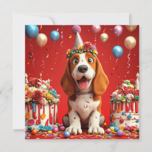 Invitation Adorable chien Beagle célébrant l'anniversaire