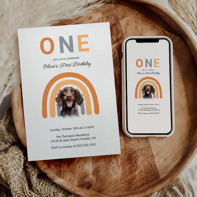 Invitation Adorable Chien Rainbow Watercolor 1er anniversaire (Créateur téléchargé)