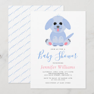 Invitation Adorable Chiot Bleu Personnalisé Baby Boy Douche