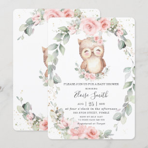 Invitation Adorable Chouette rose Baby shower de verdure fleu