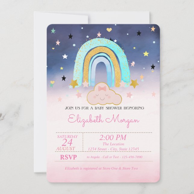 Invitation Adorable Cloud Rainbow Stars Ombre Baby shower (Devant)