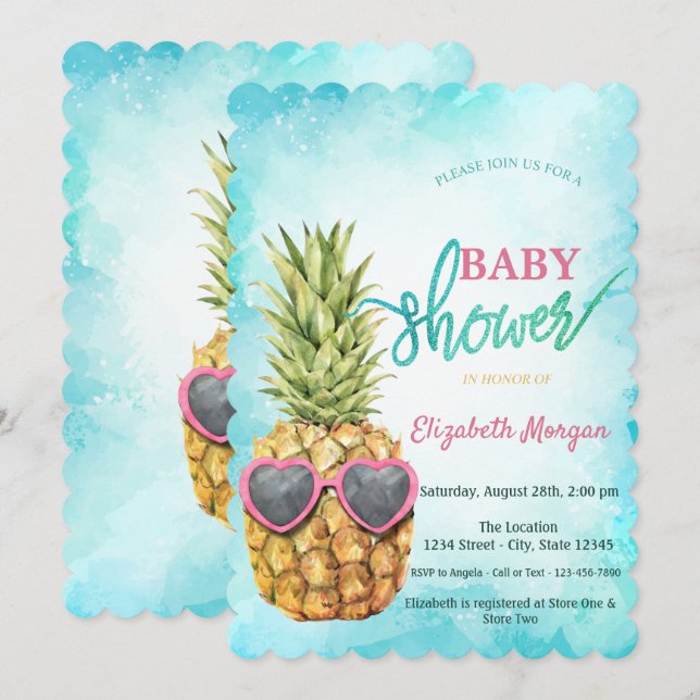 Invitation Adorable Cool Pineapple Tropical  Baby Shower beco (Devant / Derrière)