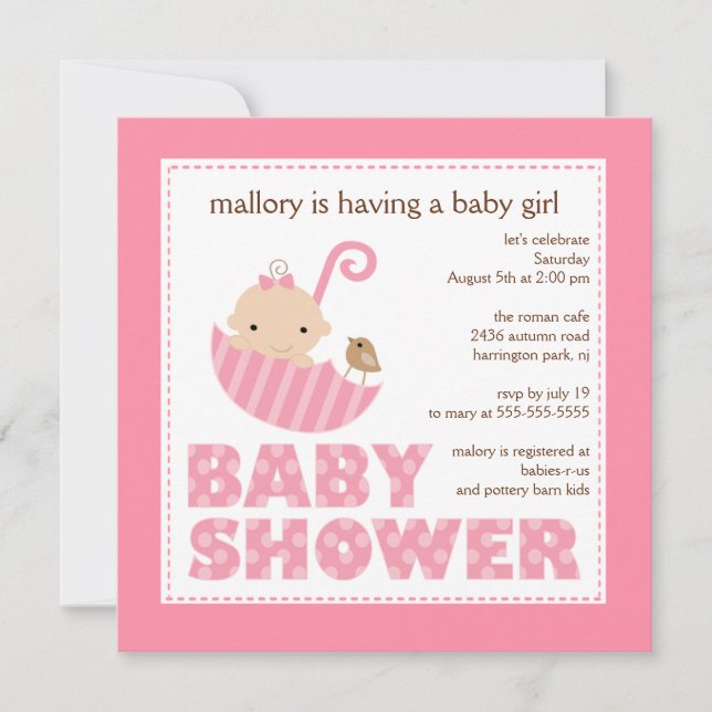 Invitation adorable de baby shower de parapluie de (Devant)