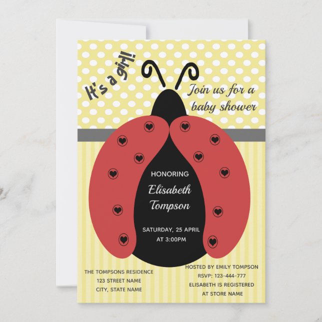 Invitation Adorable dessin mignon baby shower ladybug (Devant)