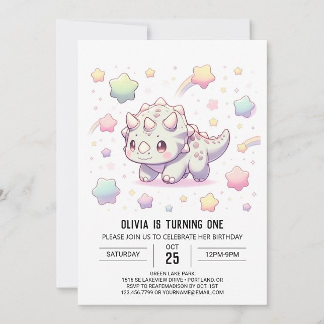 Invitation Adorable Dinosaure Amusant 1er anniversaire (Devant)