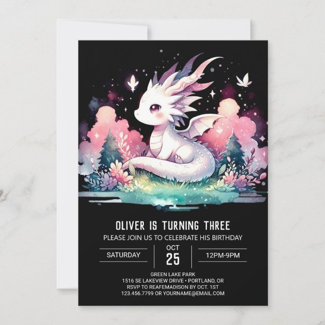 Invitation Adorable Dragon Minimaliste Anniversaire (Devant)