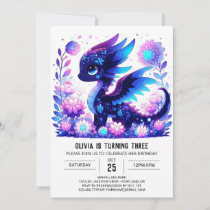 Invitation Adorable Dragon numérique Anniversaire