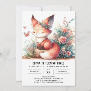Invitation Adorable Dreamy Fox Anniversaire numérique