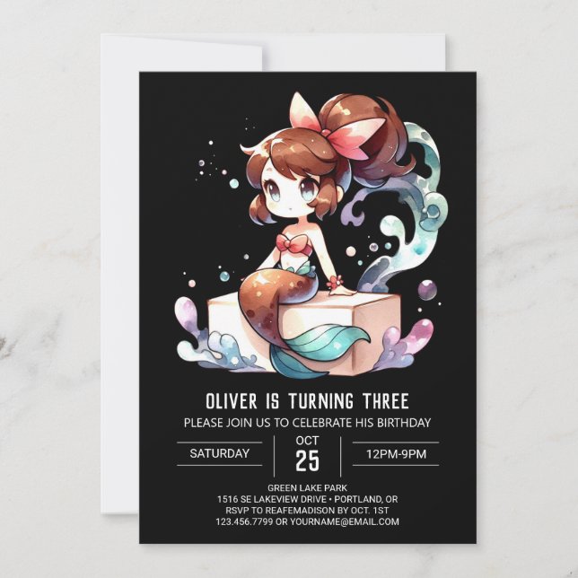Invitation Adorable Dreamy Mermaid Birthday (Devant)