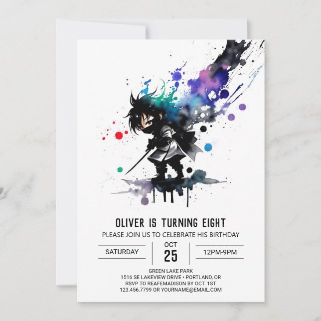 Invitation Adorable Editable Ninja Boy Digital Anniversaire (Devant)