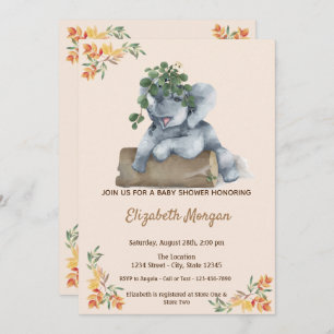 Invitation Adorable éléphant, Baby shower Feuille