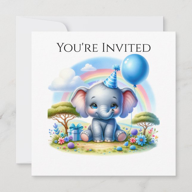 Invitation Adorable éléphant d'anniversaire en Casquette de l (Devant)