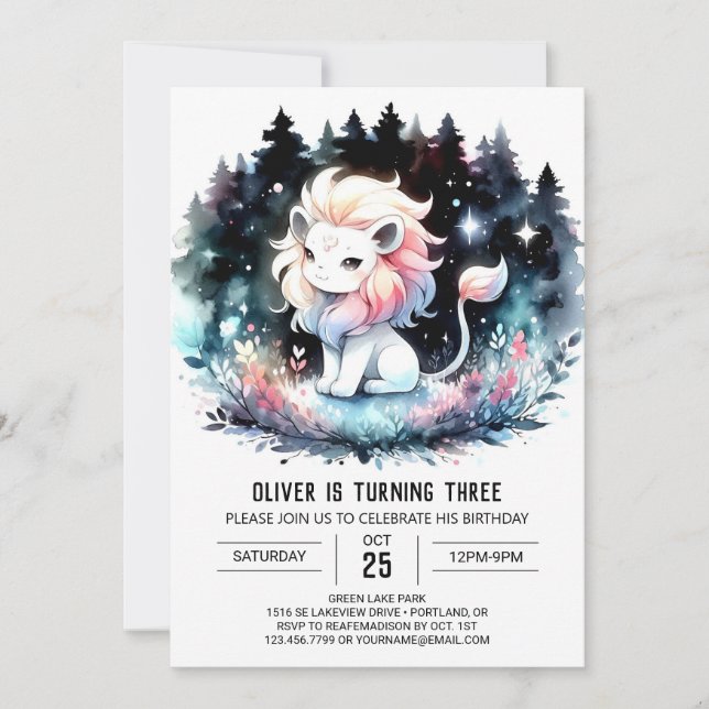 Invitation Adorable Enfants Lion Anniversaire (Devant)