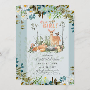 Invitation Adorable FILLES Baby shower de cerfs de bois Sage