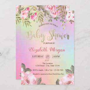 Invitation Adorable Floral Baby shower Holographique Invitati