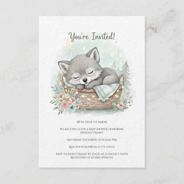 Invitation Adorable, fluffy baby wolf  Baby Shower  (Devant)