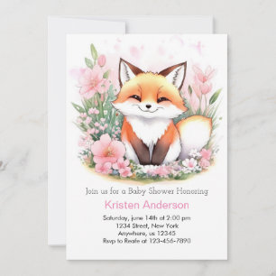 Invitation Adorable Forest Fox Adventure Girl Baby shower