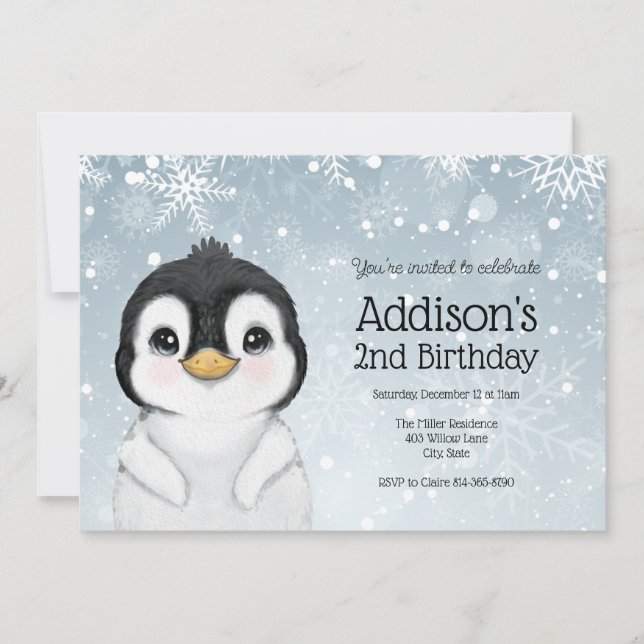 Invitation Adorable hiver Penguin Birthday (Devant)