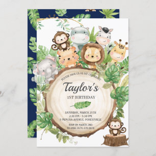 Invitation Adorable Jungle Animaux Verdure 1er anniversaire