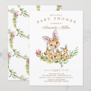 Invitation Adorable Kangaroo Maman & Babies Triplet Baby show