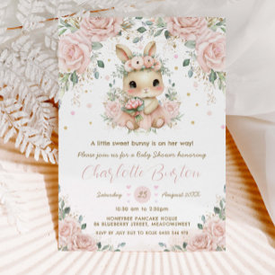 Invitation Adorable Lapin Lapin Blush Baby shower Floral