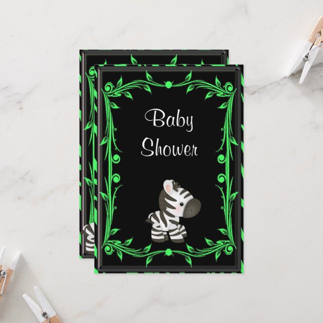 Invitation Adorable Lime Green Zebra Baby shower (Devant/Arrière en situation)