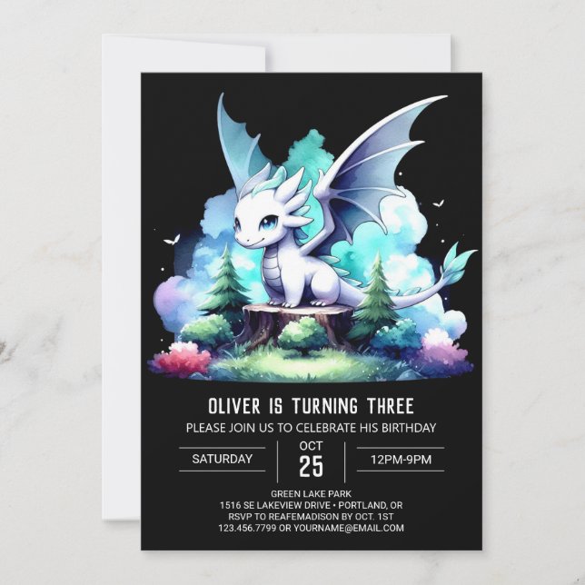Invitation Adorable Majestic Dragon Anniversaire (Devant)