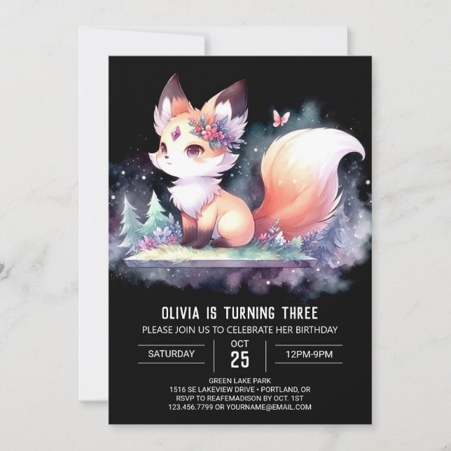 Invitation Adorable Majestic Fox Anniversaire numérique (Devant)
