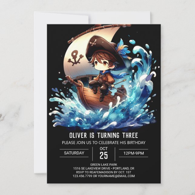Invitation Adorable Majestic Pirate Anniversaire (Devant)