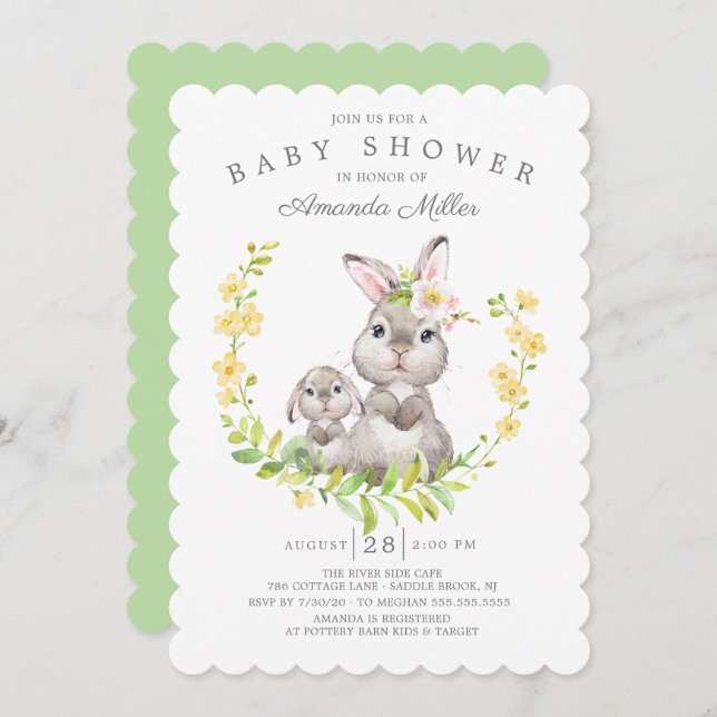 Invitation Adorable Maman & Baby Bunny Baby shower neutre (Devant / Derrière)