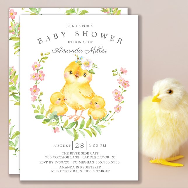 Invitation Adorable Maman & Baby Chicks Baby shower Twins (Créateur téléchargé)