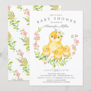 Invitation Adorable Maman & Baby Chicks Triplets Baby shower