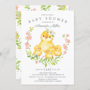 Invitation Adorable Maman & Baby Chicks Triplets Baby shower