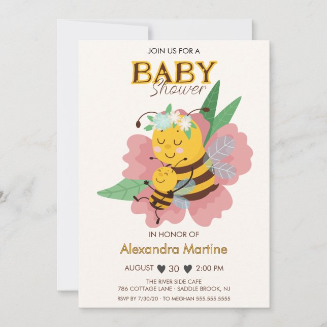 Invitation Adorable maman et bébé rose floral baby shower fil (Devant)