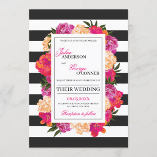 Invitation Adorable mariage de saumonier floral fuchsia rose
