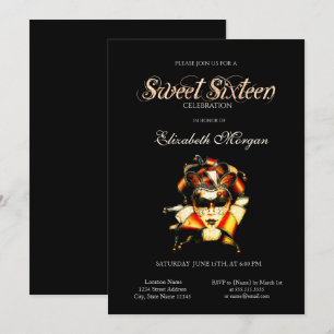 Invitation Adorable Masque Vénézuélien Black Sweet 16 Invitat