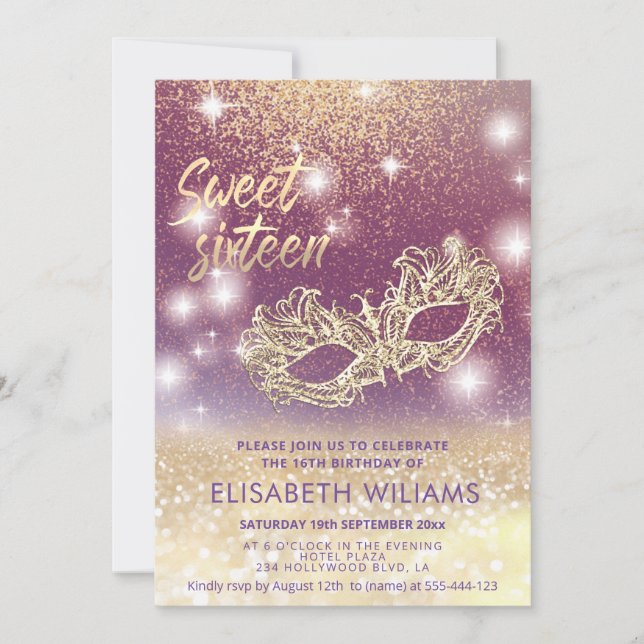 Invitation Adorable Masquerade charmant glittery ombre (Devant)