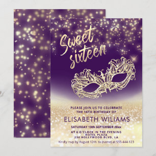 Invitation Adorable Masquerade charmant glittery ombre